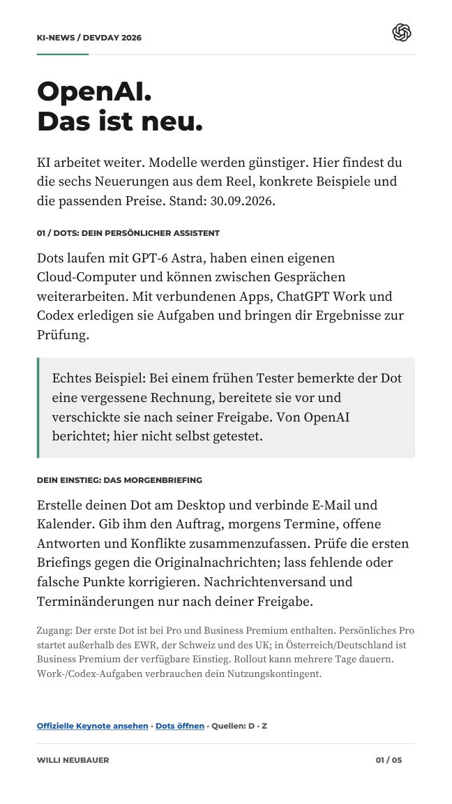 Erste Seite des OpenAI News-Playbooks