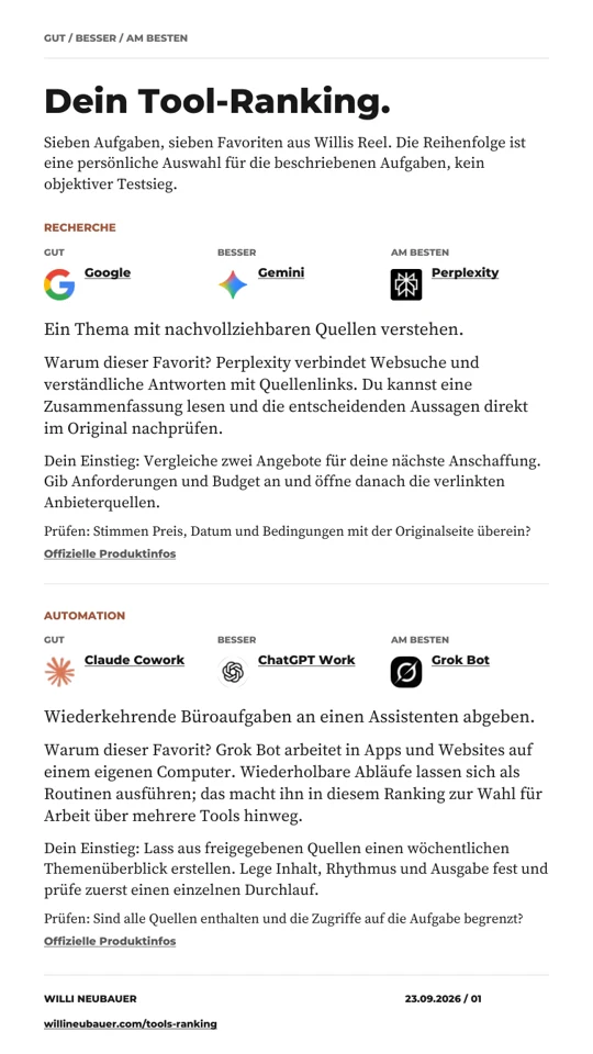 Erste Seite des Tools-Ranking-Playbooks